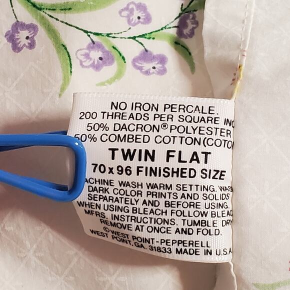 Vintage Martex Atelier Percale Sheets Twin 2 Flat 1 Bed Cover Floral No Iron - Picture 12 of 14